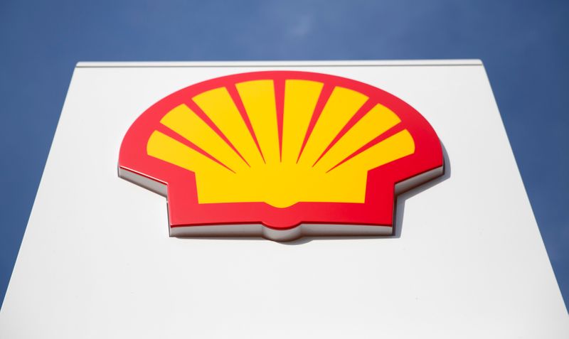 FILE PHOTO: A logo for Shell is seen on a garage forecourt in central London