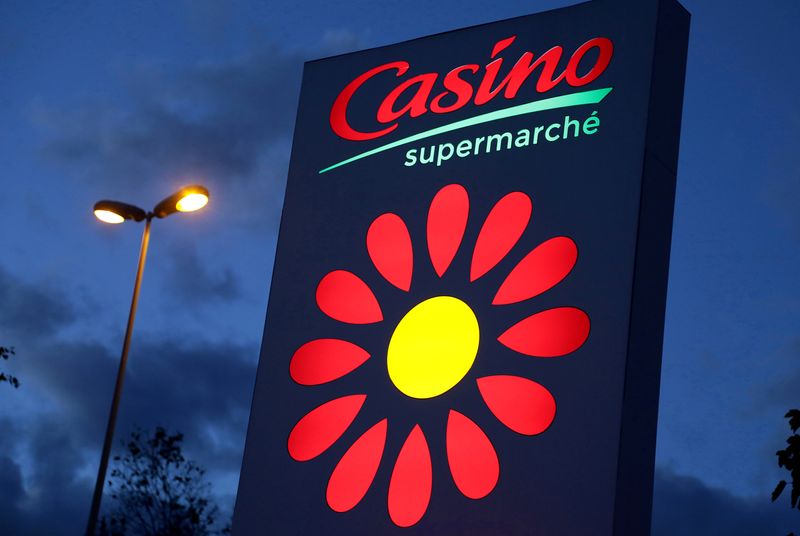 FILE PHOTO: The logo of Casino supermarket is pictured in Cannes