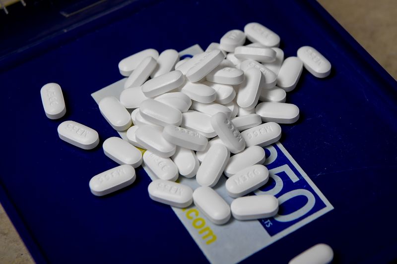 FILE PHOTO: Tablets of the opioid-based Hydrocodone at a pharmacy in Portsmouth