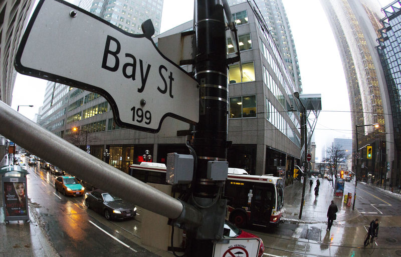 FILE PHOTO: A Bay Street sign, the main street in the financial district is seen in Toronto
