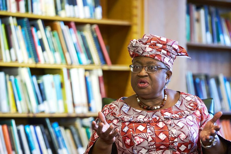 WTO Director-General Ngozi Okonjo-Iweala attends an interview in Geneva