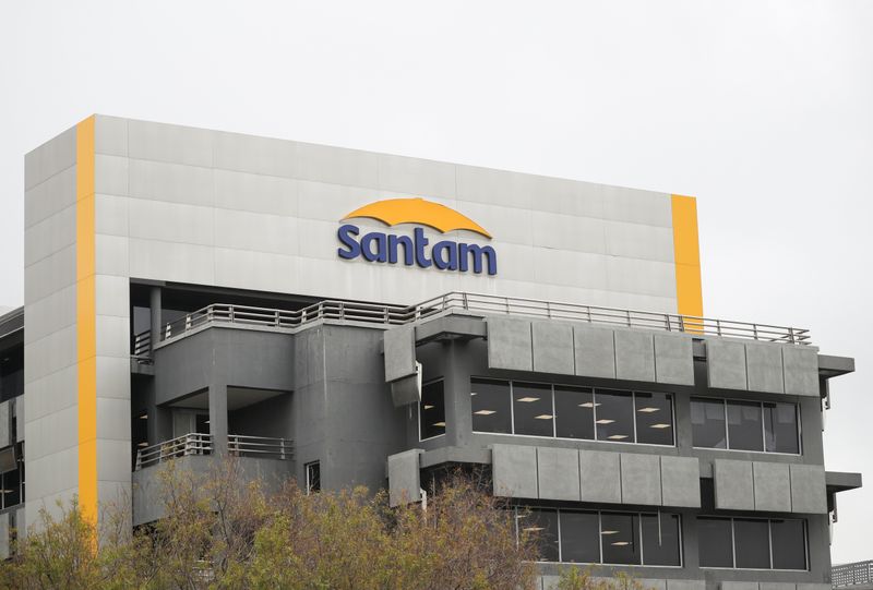 The logo of South Africa's largest short-term insurer, Santam, is seen on their headquarters in Cape Town