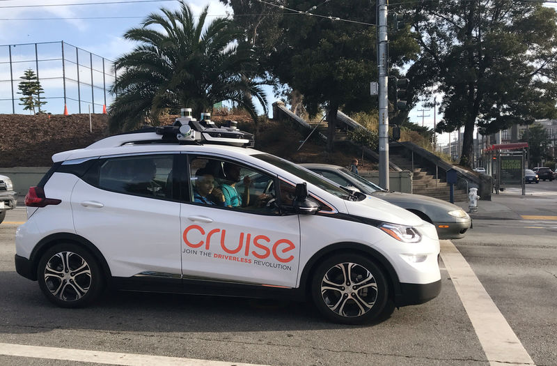 FILE PHOTO: A Cruise self-driving car, which is owned by General Motors Corp, is seen outside the company’s headquarters in San Francisco