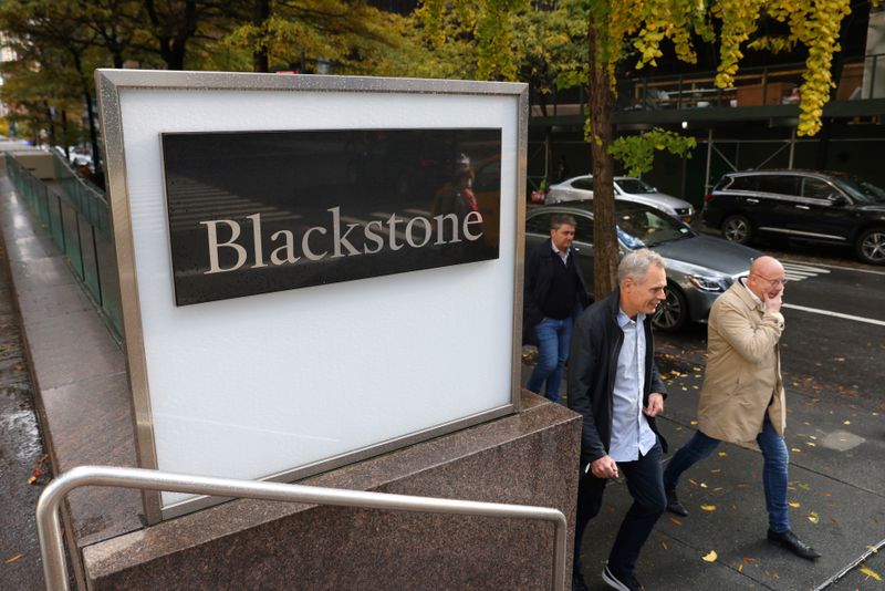FILE PHOTO: Signage is seen outside The Blackstone Group headquarters in Manhattan, New York