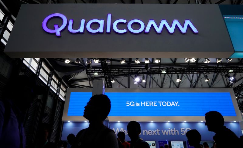 FILE PHOTO: A Qualcomm sign is pictured at Mobile World Congress (MWC) in Shanghai