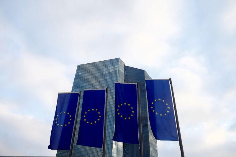 FILE PHOTO: EU flags fly in front of European Central Bank headquarters in Frankfurt