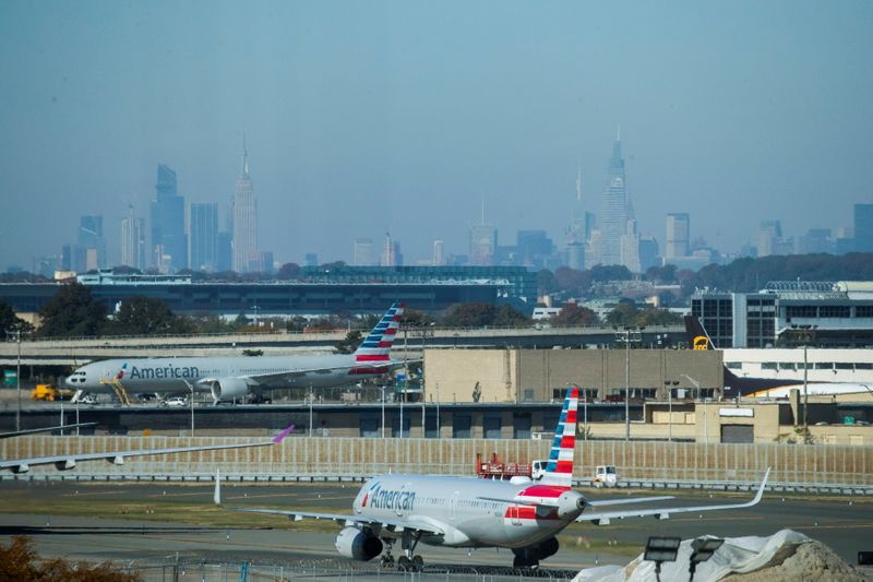 FILE PHOTO: American Airlines planes are seen at the tarmac of JFK International Airport in New York