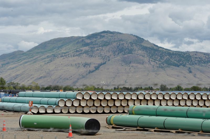FILE PHOTO: A pipe yard servicing government-owned oil pipeline operator Trans Mountain is seen in Kamloops