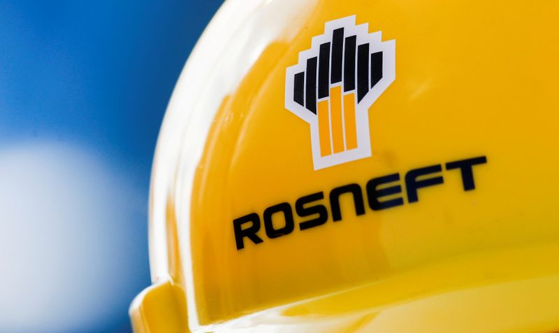 FILE PHOTO: Rosneft logo is pictured on a safety helmet in Vung Tau