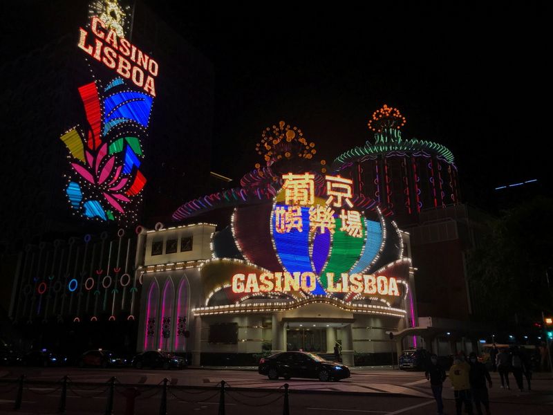 FILE PHOTO: A night view of the Casino Lisboa after gambling recommenced at midnight, in Macau