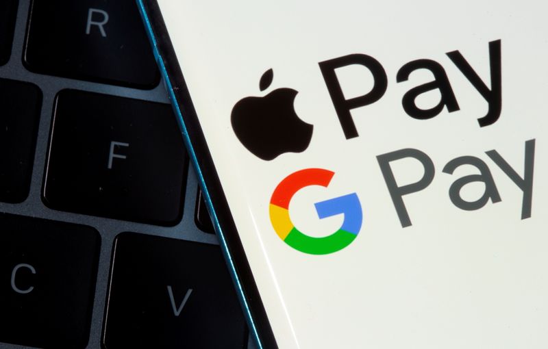FILE PHOTO: Photo illustration of Apple Pay and Google Pay logos