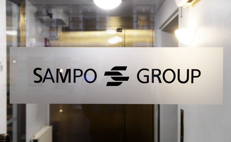 Sampo Group's logo is pictured at the company's headquarters in Helsinki