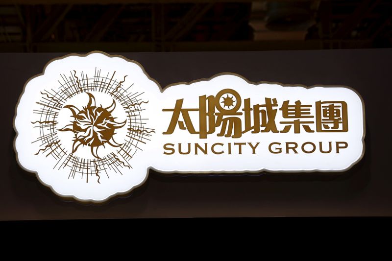 FILE PHOTO: A logo of Macau junket operator Suncity Group is seen at a gaming fair in Macau