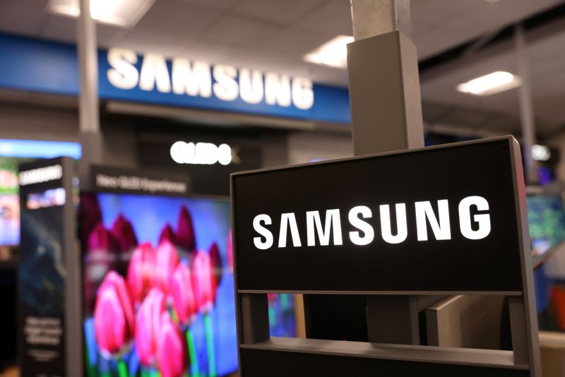 FILE PHOTO: Samsung signage is seen in a store in Manhattan, New York City