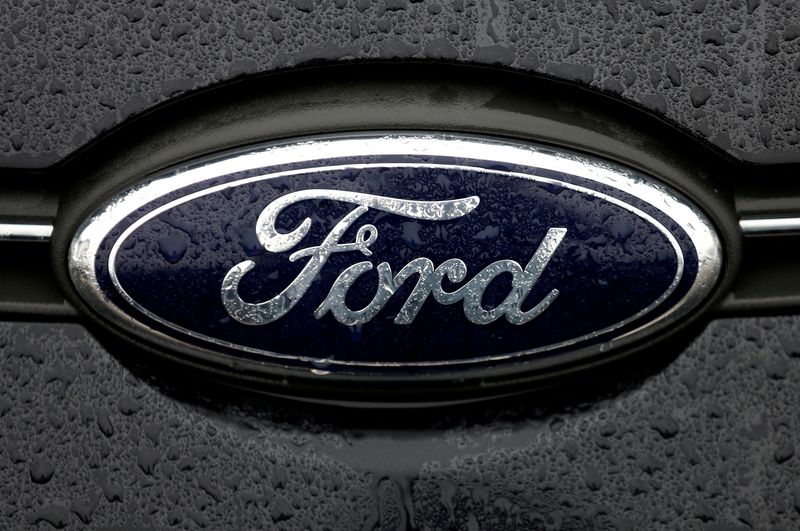 FILE PHOTO: The Ford logo is pictured at the Ford Motor Co plant in Genk