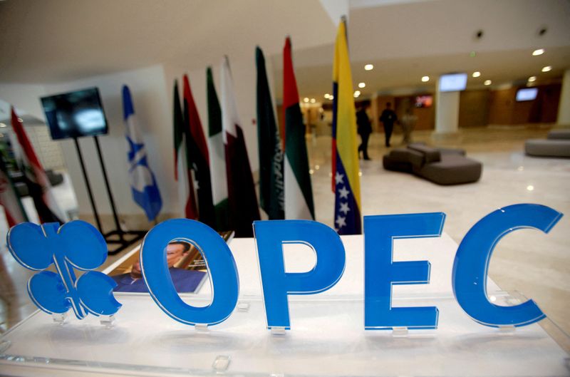 FILE PHOTO: The OPEC logo pictured ahead of an informal meeting between members in Algiers, Algeria
