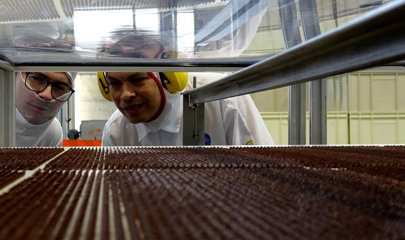 FILE PHOTO: Chocolates are seen in the production plant of the of the National Chocolate Factory, a company belonging to the Nutresa group, in Medellin