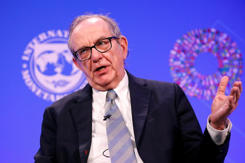 Italian Economy Minister Pier Carlo Padoan speaks during a panel entitled 