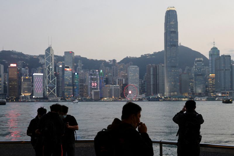 FILE PHOTO: General view of the Central financial district during sunset, in Hong Kong