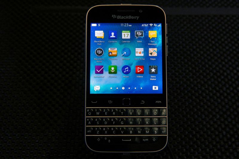 FILE PHOTO: The new Blackberry Classic smartphone is displayed during the launch event in New York