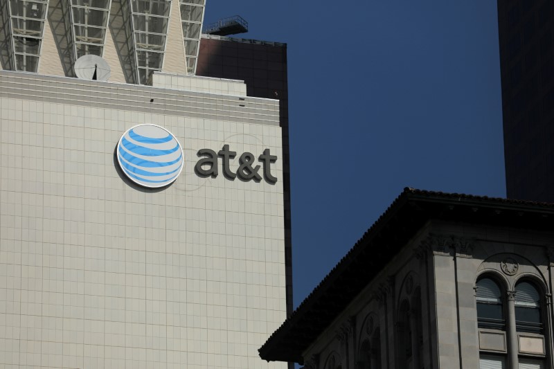 FILE PHOTO: The AT&T logo is pictures on a building in Los Angeles