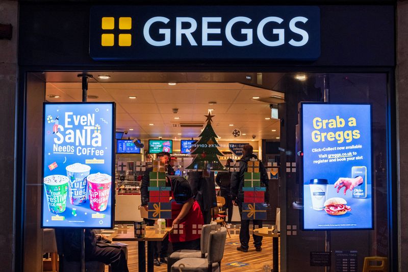 FILE PHOTO: A Christmas themed window display at a branch of Greggs in London