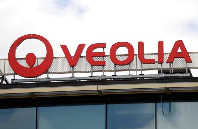 The logo of Veolia is seen in Aubervilliers