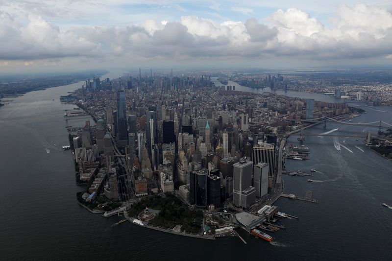 Downtown Manhattan's skyline is seen in New York City