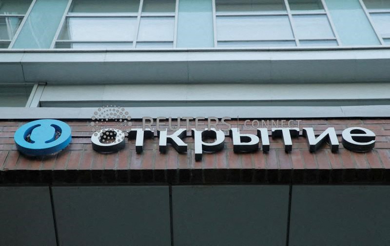 Otkritie Bank's logo is pictured in Moscow