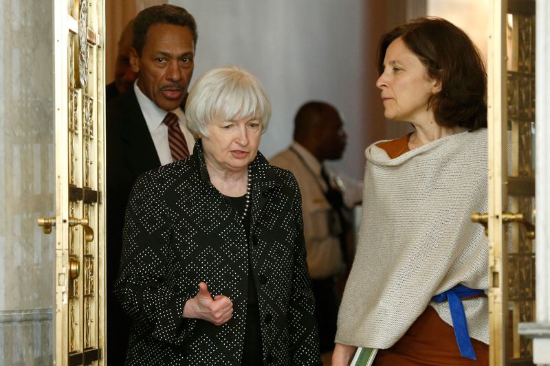 Yellen and Raskin arrive for a meeting of the Financial Stability Oversight Council at the Treasury Department in Washington