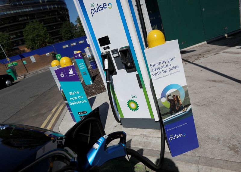 FILE PHOTO: A BP Pulse electric vehicle charging point is seen in London