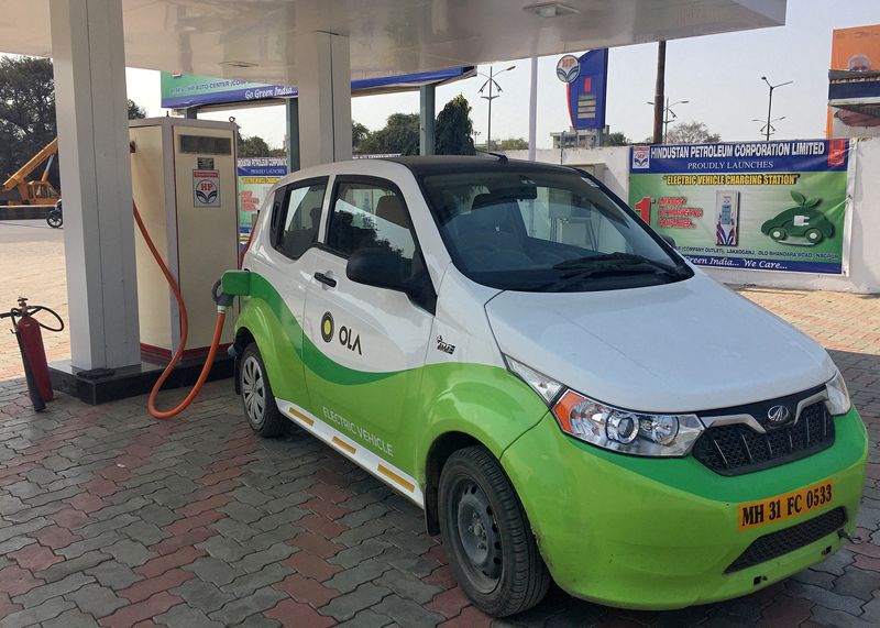 FILE PHOTO: Mahindra's e2oPlus is seen at electric vehicle charging station in Nagpur
