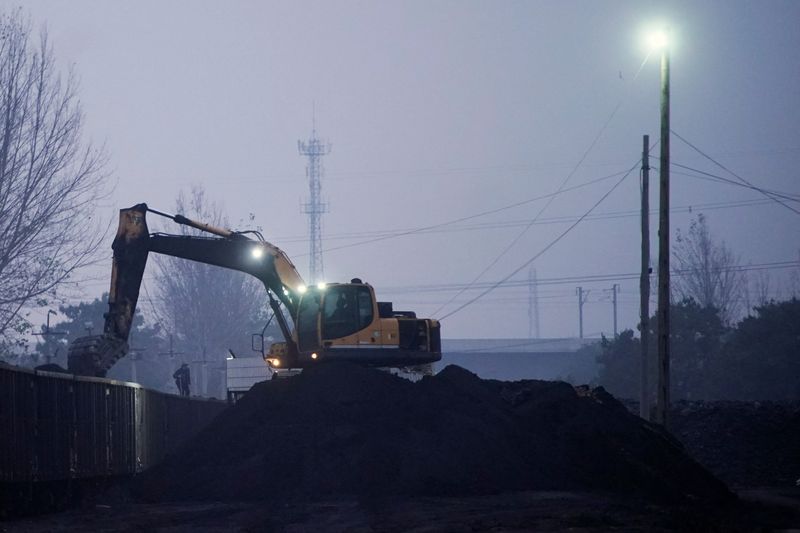 FILE PHOTO: Excavator loads coal to a train in Pingdingshan