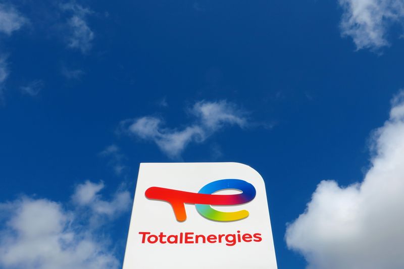 The logo of French oil and gas company TotalEnergies is seen at a petrol station in Ressons