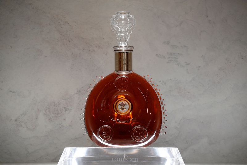 FILE PHOTO: A bottle of Remy Martin LOUIS XIII cognac is displayed at the Remy Cointreau SA headquarters in Paris