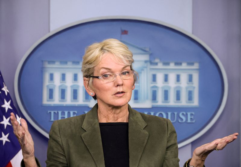 Secretary of Energy Jennifer Granholm takes questions during media briefing at the White House