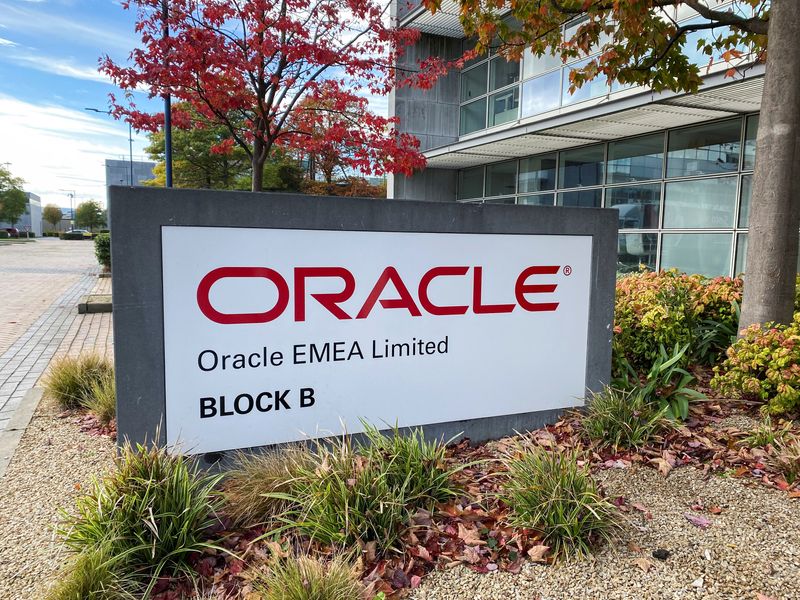 Logo of cloud service provider Oracle is seen at the company's offices at Eastpoint Business Park, Dublin