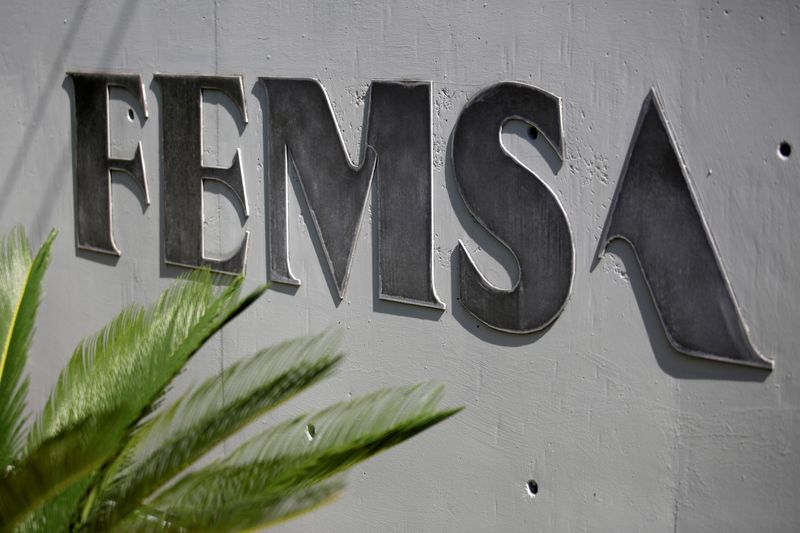 FILE PHOTO: The logo of Mexico's Coca-Cola FEMSA, the world's biggest Coke bottler, is pictured at its headquarters in Monterrey