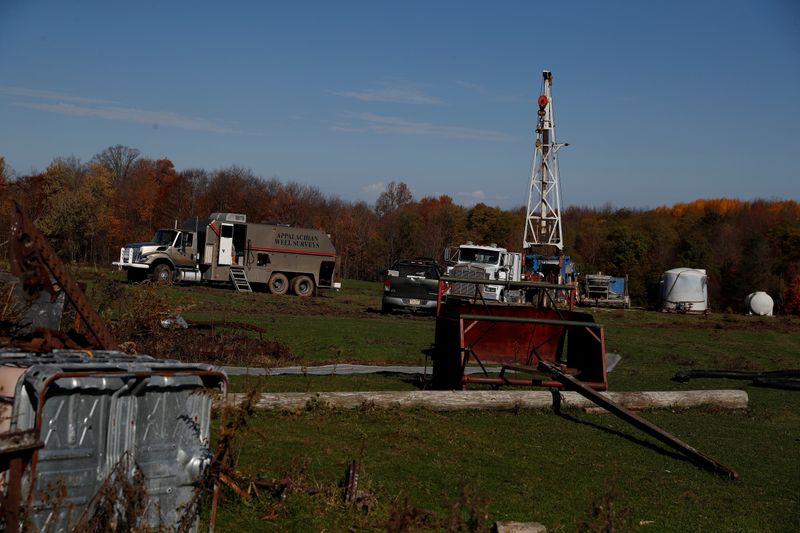 FILE PHOTO: A view of a well site which sits atop the natural gas-rich Marcellus shale formation in Western Pennsylvania outside of Union City, Pennsylvania