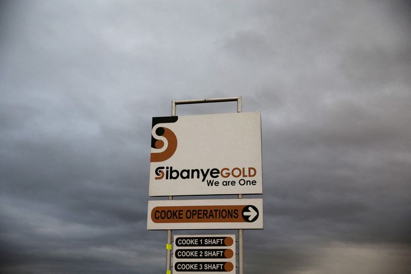 FILE PHOTO: A sign board is seen near the Sibanye gold mine in Westonaria