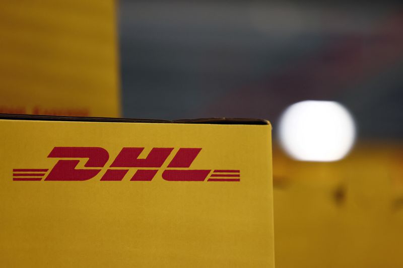 DHL delivery packages are seen inside the new DHL Express hub near Paris