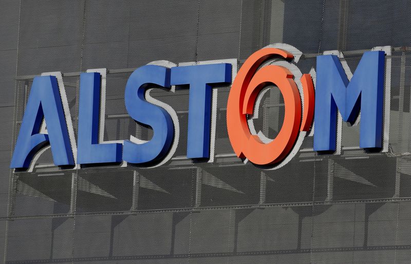 Le logo d'Alstom à l'usine d'Alstom à Semeac, en France