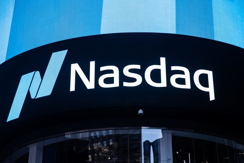FILE PHOTO: The Nasdaq logo is displayed at the Nasdaq Market site in Times Square in New York