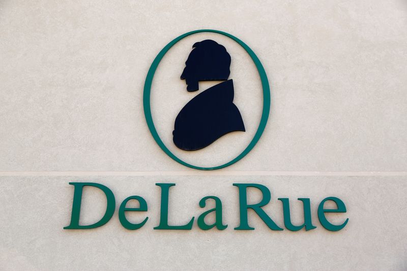 FILE PHOTO: The corporate logo of De La Rue is seen at De La Rue Malta at Bulebel Industrial Estate in Zejtun