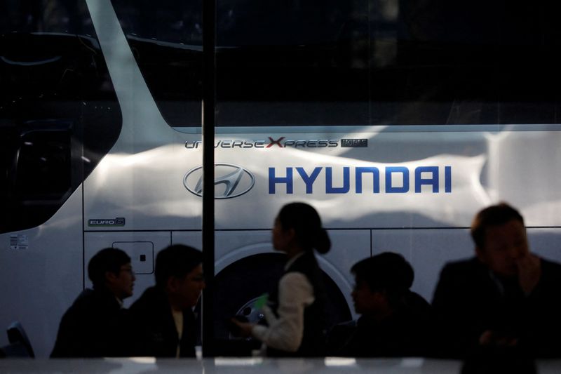 FILE PHOTO: The logo of Hyundai Motors is seen at the company's headquarters in Seoul