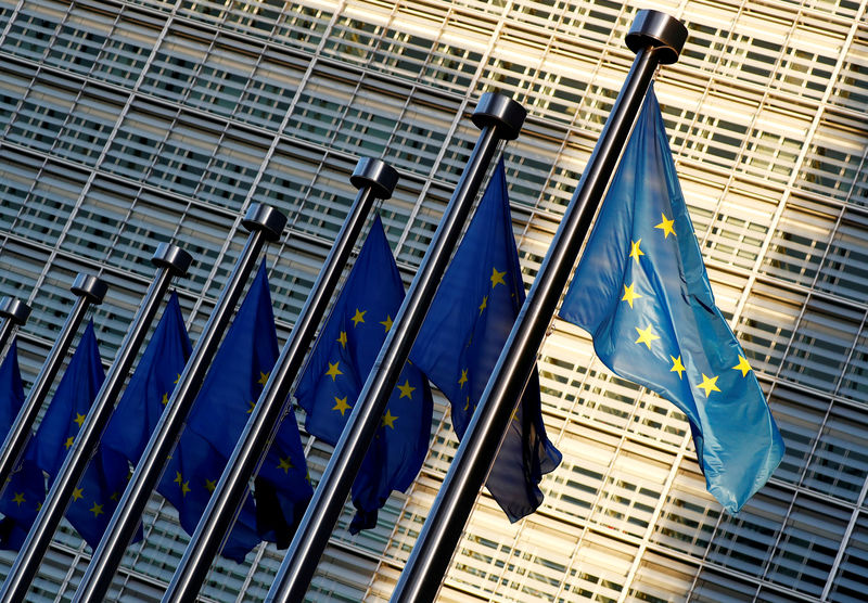 FILE PHOTO: EU flags are seen outside the EU Commission headquarters in Brussels