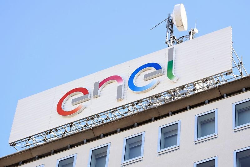 FILE PHOTO: A logo of Italian multinational energy company Enel is seen in Milan