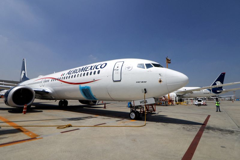 FILE PHOTO: An Aeromexico Boeing 737 MAX 9, part of the new airplanes incorporated to its fleet, is pictured at the Benito Juarez International airport, in Mexico City