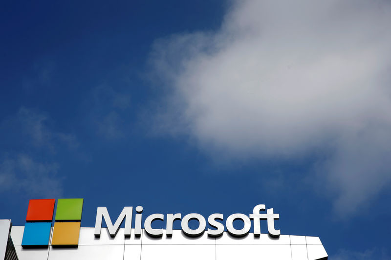 FILE PHOTO: A Microsoft logo is seen next to a cloud in Los Angeles