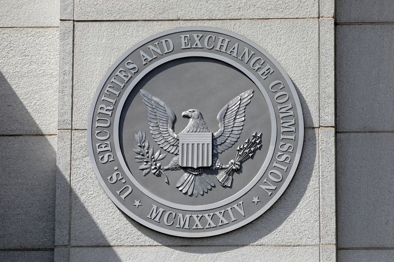 FILE PHOTO: The seal of the U.S. Securities and Exchange Commission (SEC) is seen at their headquarters in Washington, D.C.